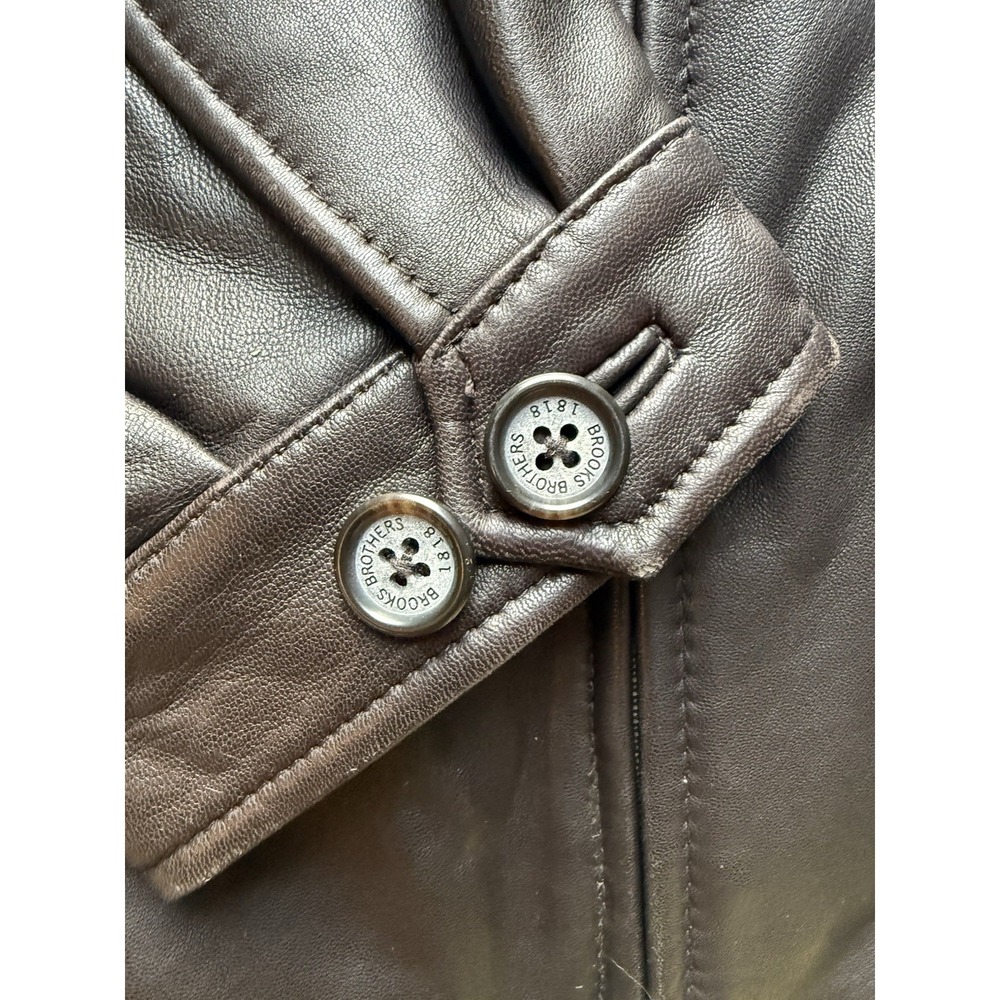 Brooks Brothers Leather Harrington Jacket Size XL Dark Brown/light Black Zip Up - Picture 4 of 16